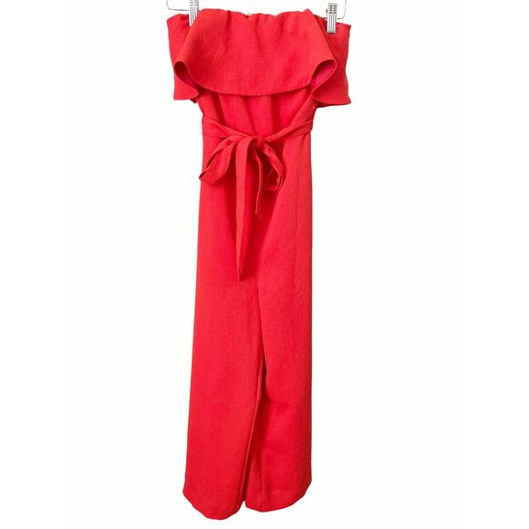 Aritzia Babaton Red Flounce Flutter Crop Wide Leg Strapless Jumpsuit Size 00 - Picture 1 of 11